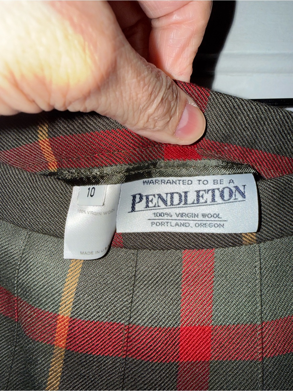 Original 1980s Pendleton Midi Skirt in Olive with Red & Mustard Plaid - Picture 2 of 2